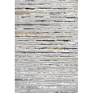 Batten Modern Stripe Area Rug, Gray/Black, 8 X 10