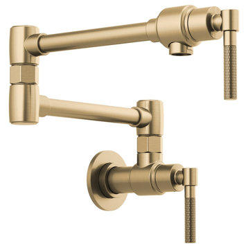 Litze 4 GPM Wall Mount 2-Handle Pot Filler, Knurled Handles, Luxe Gold