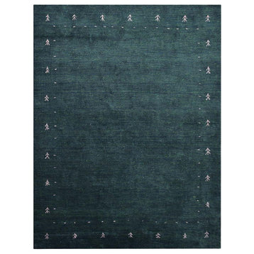 Hand Knotted Loom Silk Mix Area Rug Contemporary Dark Green