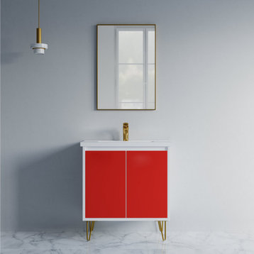 Dello 30" Single Bathroom Vanity Set With V Legs, Red