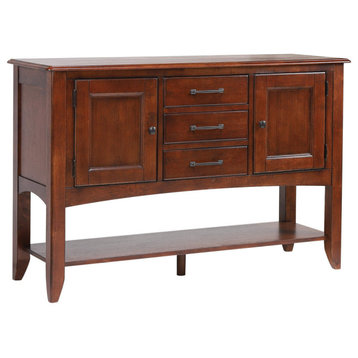 Sideboard With Large Display Shelf, 3 Drawers 2 Storage Cabinets, Chestnut Brown