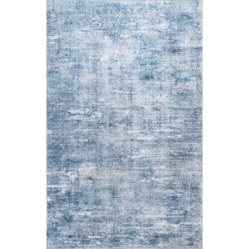 nuLOOM Katia Modern Abstract Machine Washable Area Rug, Blue 4' x 6'