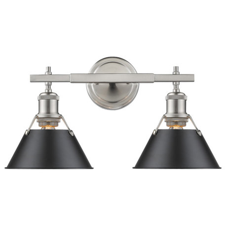 Golden Orwell 2-LT Bath Vanity Light 3306-BA2 PW-BLK, Pewter