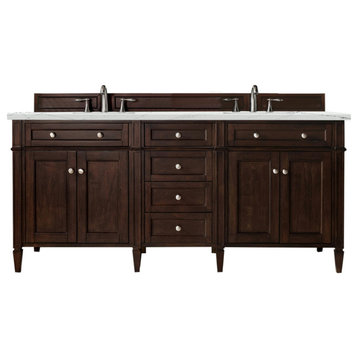 Brittany 72" Burnished Mahogany Double Vanity w/ 3 CM Ethereal Noctis Quartz Top