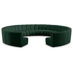 Meridian Furniture - Infinity Black Boucle Fabric Upholstered Arc Shaped Modular Sectional, Green, 11-Piece, Arc-Shaped - Mix and match this Infinity boucle fabric modular chair with other items in the Infinity collection to find the best possible seating solution for your gang. Rich green boucle fabric feels welcoming and soft to the skin, so you stay seated comfortably for the big game or while watching your favorite programs. Deep channel tufting adds to the longevity and durability of this modular chair while giving it texture.