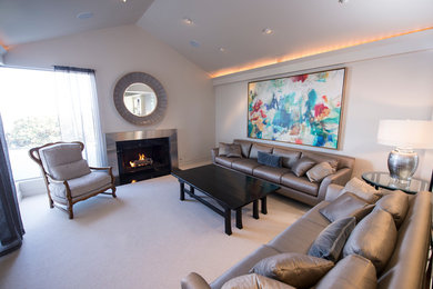 Inspiration for a modern carpeted family room remodel in Orange County