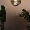 Bea 61" Outdoor Woven Globe LED Floor Lamp, Coffee and Black