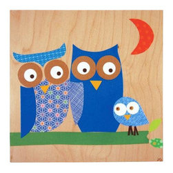 Petit Collage - Blue Owl Family Collage - Artwork