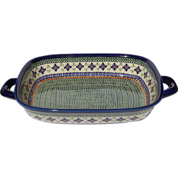 Polish Pottery Baking Dish with Handles, Pattern Number: DU60