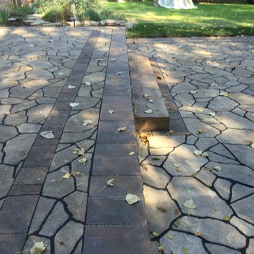 Belgard Mega Libre Custom Two Tier Patio with Custom Built Fire Pit