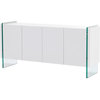 Art Buffet White Lacquer Cabinets Tempered Glass Base Cable Management Holes