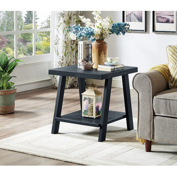 Contemporary Replicated Wood Shelf End Table in Black Finish