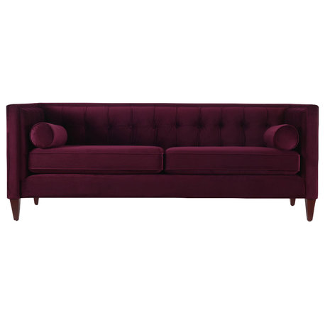 Jack 84" Modern Tuxedo Tufted Sofa, Burgundy Velvet