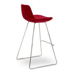 Pera & Wire-  Chrome Base - Red Wool - Bar Stools And Counter Stools