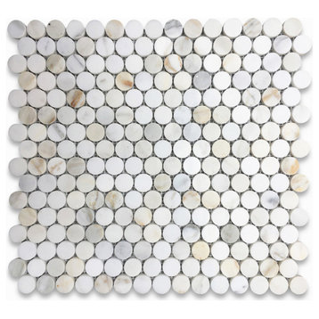 Calacatta Gold Calcutta Marble 3/4 inch Penny Round Mosaic Tile Honed, 1 sheet