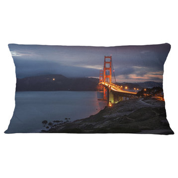 Golden Gate With Night Illumination Sea Bridge Throw Pillow, 12"x20"