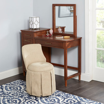 Sullivan Skirted Swivel Vanity Chair with Back, Linen
