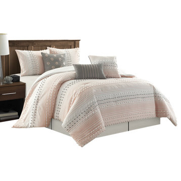 Clarion 7 Piece Comforter Set, Pink, Queen