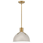 HInkley - Hinkley Argo 14" Small LED Pendant Light, Lacquered Brass + Light Taupe shade - Argo is brilliantly basic in design but has all the right details to make it shine. The smooth lines of its dome have a vintage, industrial feel, but modern updates make Argo contemporary. Heavy straps and decorative screws secure the dome to the cap in this clean and stylish profile.