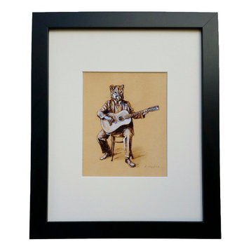 Music About The Mountains - Animal Illustration Framed Art Print - Mountain Lion