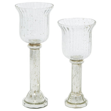 Vintage Silver Glass Hurricane Lamp Set 82776