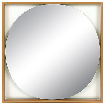 Square Metal Floating Wall Mirror, Gold Finish