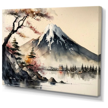 Japanese Landscape In Watercolor II Canvas, 32x16, No Frame
