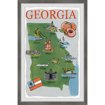 "Illustrated Map of Georgia, The Peach State" Framed Painting Print, 8x12