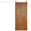 Prefinished Interior Knotty Alder 2 Panel V-Groove Barn Door, Stainless