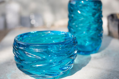 Copper Blue Happy Vase and Bowl
