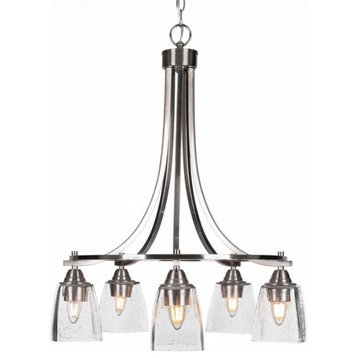 Paramount 5-Light Chandelier, Brushed Nickel, 4.5" Clear Bubble Glass