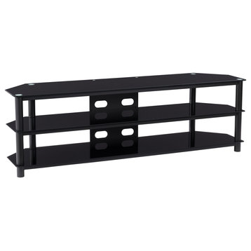 CorLiving Travers Black Gloss TV Bench With Open Shelves for TVs up to 85"