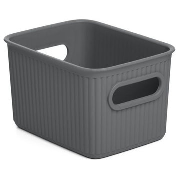 Superio Ribbed Storage Bin, Plastic Storage Basket, Grey, 1.5 L