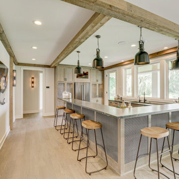 Reclaimed Wood Ceiling Beams in a Rustic Modern Kitchen Bar