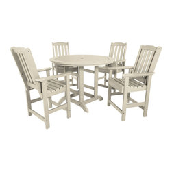 Highwood USA - Lehigh 5-Piece Round Counter-Height Dining Set, Whitewash - Outdoor Dining Sets