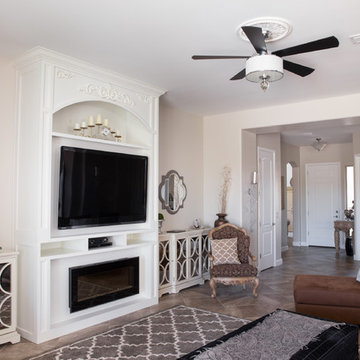 Vintage-style TV stand Entertainment Center with Fireplace