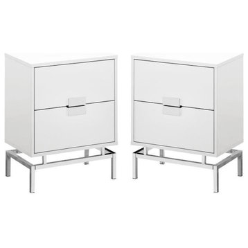 Home Square 2 Piece Storage Accent End Table Set in White and Chrome