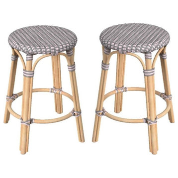 Home Square 24" Rattan Round Counter Stool in Pink - Set of 2