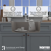 Karran QT-820 Top Mount 25" Single Bowl Quartz Kitchen Sink Kit, Concrete