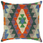 Bareens Designer Rugs - Southwestern Turkish Alejandr Hand Woven Kilim Throw Pillow - Embellish your home with this timeless casual chic handmade Southwestern Kilim throw pillow covers made with and cotton. Constructed on a loom by Nomad Turkman people with hand spun and Natural Vegetable dyes these beautiful Kilim pillow covers are known for their beautiful repetitive geometrical, naturalistic floral and traditional patterns yet still giving it a moden look. Masterfully artisan-crafted on traditional Kilim looms with a contemporary fashion palette producing bold intricate sharp patterns making them a standout piece in any decor.
