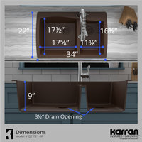 Karran Drop-In Quartz 34" 1-Hole 60/40 Double Bowl Kitchen Sink, Brown