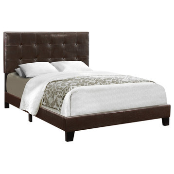 Bed, Full Size, Platform, Bedroom, Frame, Upholstered, Pu Leather Look, Brown