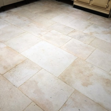 Poorly Sealed Limestone Kitchen Tiles Restored in Bridgwater