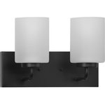 Progress Lighting - Merry 2-Light Matte Black Etched Glass Transitional Wall Light - Bring a modern vibe to any room with the Merry Collection 2-Light Matte Black Etched Glass Transitional Bath Vanity Light.
