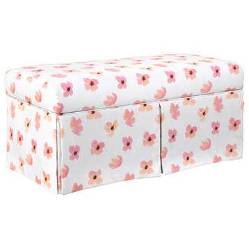 Andrews Skirted Storage Bench in Floating Petals Pink