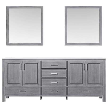 Lexora Home Jacques 80" Carrara Marble Top Double Vanity in Distressed Gray