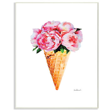 Stupell Industries Minimal Ice Cream Cone with Pink Peonies, 10 x 15