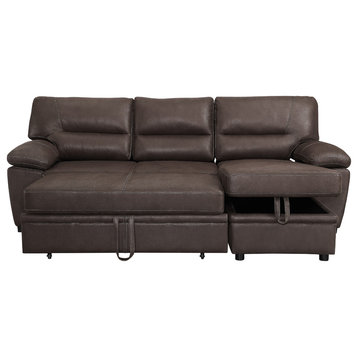Kipling Microfiber Reversible Sleeper Sectional Sofa, Saddle Brown