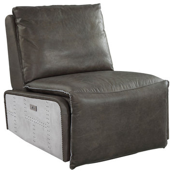 Metier Power Motion Recliner, Gray Top Grain Leather and Aluminum