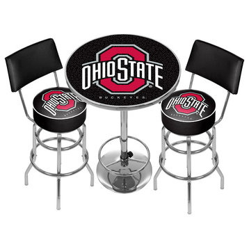 Ohio State University Black Game Room Combo, 2 Stools With Back and Table